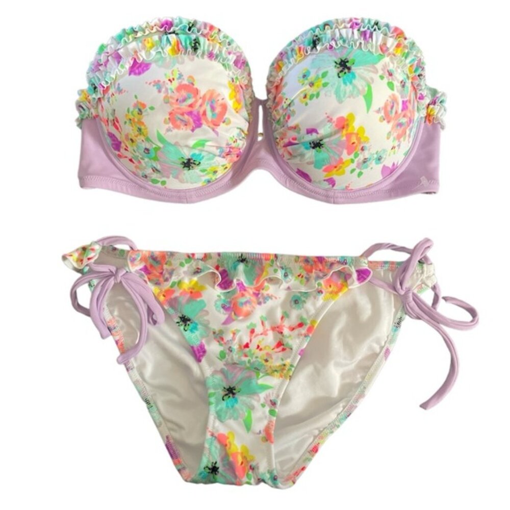 NWOT Victoria Secret Neon Ruffle Bikini 38C Medium